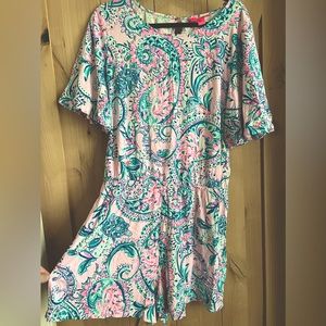 Lilly Pulitzer Britton Romper Pink Tropics Tint Tangerine Dream, XL